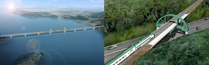 왼쪽 사진 : 영산강교(L=675m), 오른쪽 사진 : 죽산2교(L=90m)
