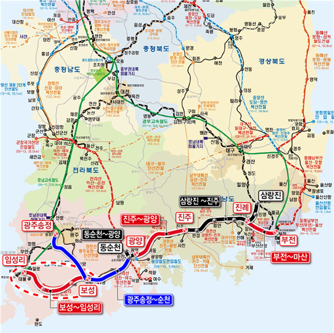 남해안(동서축) 철도망 연계 노선도